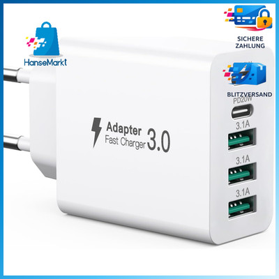 USB C Ladegerät 50W 5 Ports 2 USB-C 3 USB-A Fast Charge für Smartphone Tablet