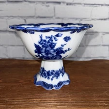 PORCELAIN BLUE & WHITE FLORAL COMPOTE/ PEDESTAL BOWL VASE 