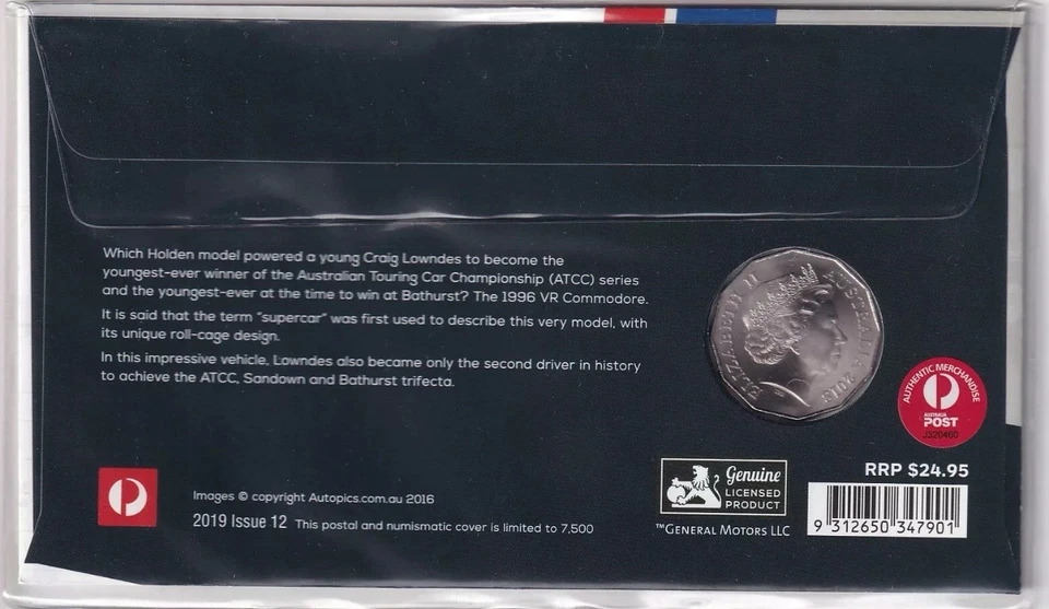 2019 Holden 1996 VR Commodore Motorsport Legends RAM 50c Coin-50 Years Bathurst - image 2 of 2