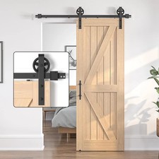 Sliding Barn Door Kit 6.6FTHeavy Duty Black Track, Single Wood, Big Wheel Design