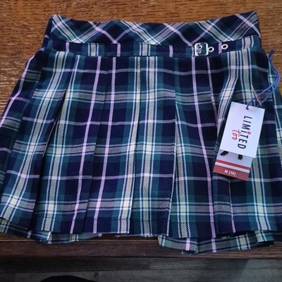 Limited Too Girls Pleated Plaid Short Skirt Navy Green Pink M (10) Buckle