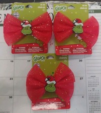 3X Claires Girls Grinch Embellished Bow Christmas Clip Holiday Red