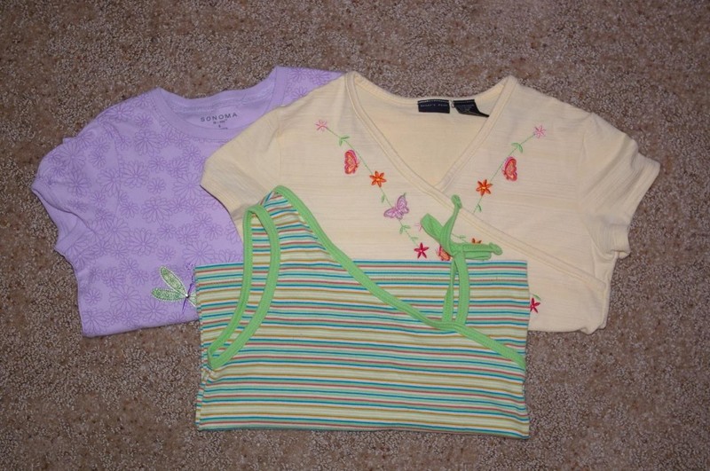 Lot of 3 Girls Tops Shirts Size 7 / 8 Yellow Green Purple Butterflies and Stripe