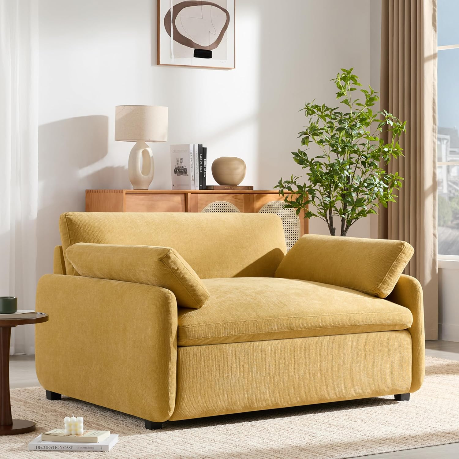 With Pillows - Modern Comfy Couch In Yellow