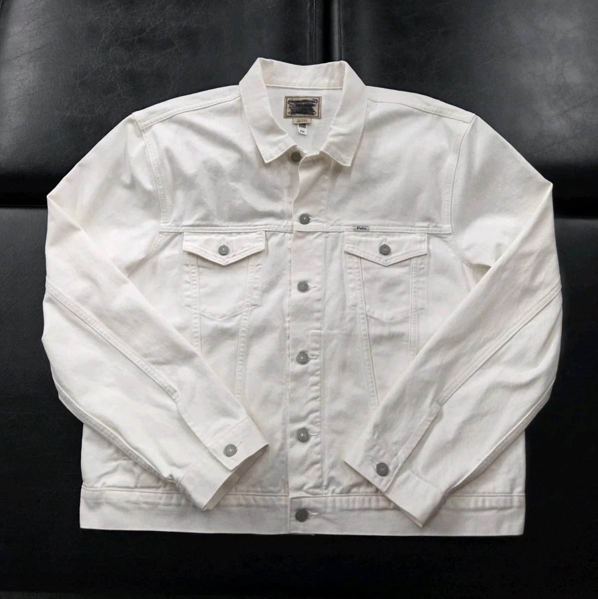 ジャケット・アウター RALPH LAUREN White Denim Large patch Patchwork Mockneck Jacket