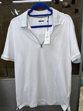 DKNY Men's 1/4 Zip Short Sleeve Cotton Blend Pure White Polo Shirt MSRP 79.50