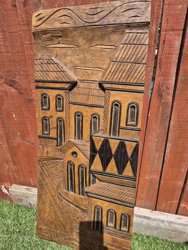 Brazilian Wood Carved Art - 3D Houses on a Hill No Name - Picture 2 of 9