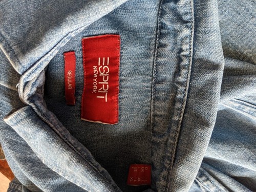 Esprit Blue Denim Shirt Regular Fit Button Down Large 100% Cotton - Picture 3 of 6