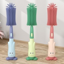 Baby Bottle Cleaning Brush Set with Bottle Clip Safe Food Grade Silicone No