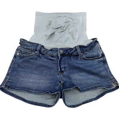 Blanqi Denim Maternity Shorts Size 10 Pull On Tummy Support Band Blue Stretchy