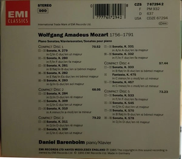 Mozart*, Daniel Barenboim - Die Klaviersonaten = The Piano Sonatas = Les CD 9304 - Bild 4 von 4