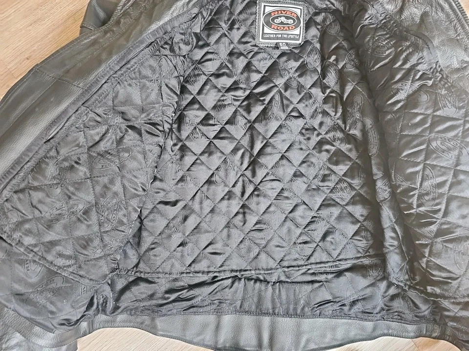 Chaqueta de moto River Road XXL de cuero negro doble forrada talla 50 Foto 4 de 4