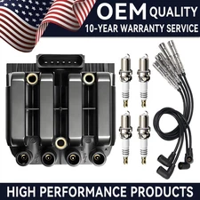 OEM Ignition Coil +4X Spark Plug + Wire For Jetta Beetle Golf Clasico 2.0L UF484