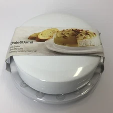 Crate & Barrel Brie Cheese Baking Dish Server Keeper White Stoneware NEW