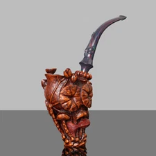 MUXIANG Handmade Freehand Pipe Rustic Briar Tobacco Pipe Carved Collectible Pipe