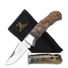 Elk Ridge Manual Drop Point 6.75" Overall Lockback Maple Burl Wood Handle ER-138