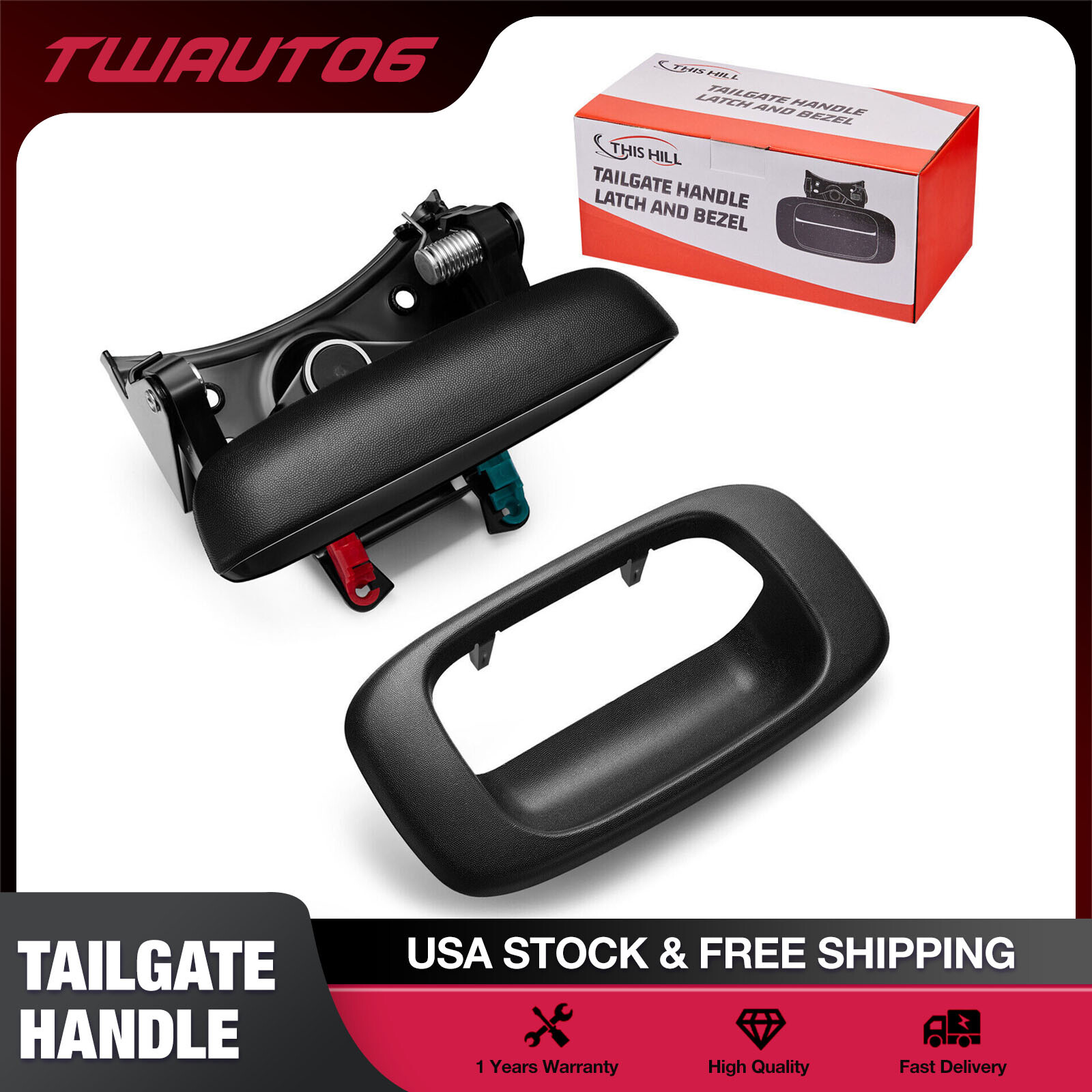 Silverado Tailgate Handle Tailgate Handle With Bezel & Clips For 1999-2007 Chevy Silverado & GMC Sierra GMC Sierra Tailgate Handle Replacement - Foto 3