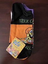 Sponge Bob Square Pants Shoe Sz 4-10 HALLOWEEN 5 pair No Show socks Nickelodeon