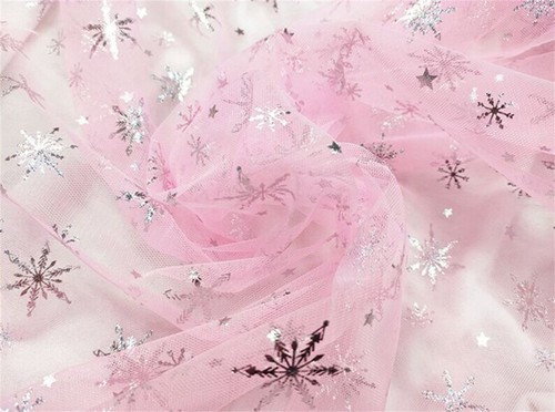 Hellblau/rosa Tüll Drucke Silber Schneeflocken Muster Netzstoff für Tutu Kleid - Bild 8 von 9