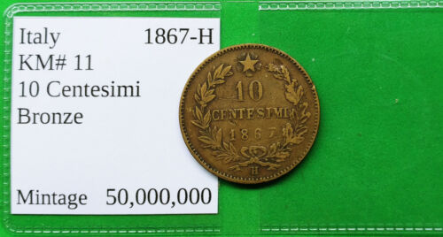 Nice Old Italy 10 Centesimi Coin 1867-H Vintage World Foreign !! - Picture 1 of 2