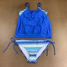 Zando Women's Size 12 Blue Two Piece Maternity Tankini Swimsuit