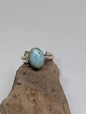  005 Size 4 1/2 High Quality Asymmetrical Larimar Pectolite Double Sided Ring