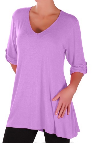 Womens Fashion 3/4 Sleeve V Neck Plain Long Casual Plus Size Blouse Tunic Top - Picture 2 of 40