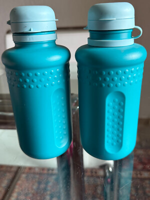 2 x DRINK BOTTLE, turquoise, new, speed lettering on the side, 0.5 litre