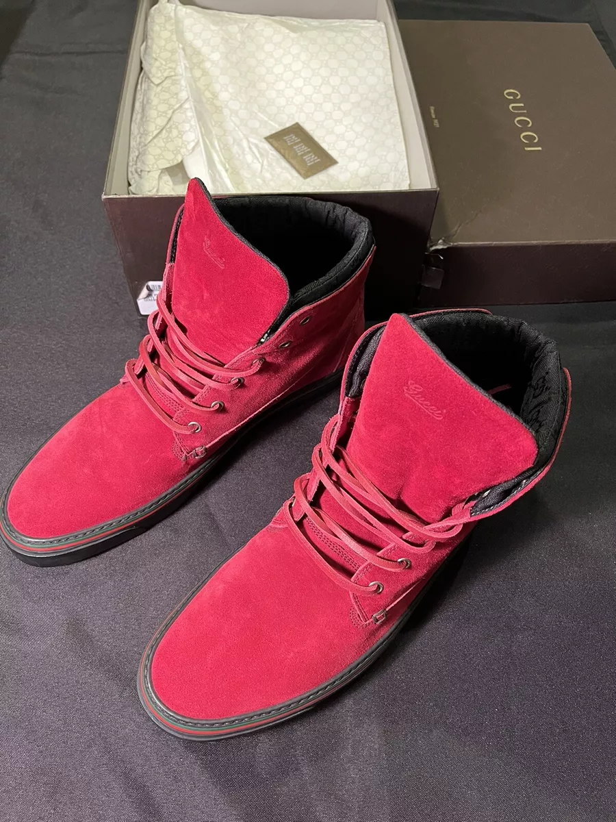 GUCCI WEB MENS RED SNEAKER BOOTS TEK SHOES GG 10.5 FITS US 11.5 44.5 AUTHENTIC