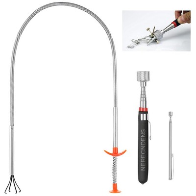 3 Pack Pick-Up Tool Set - Extendable Magnetic Pick up Tools and Flexible Grabber