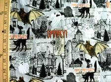 HAUNTED HOUSE SPOOKY HALLOWEEN PRINT 100 COTTON FABRIC 51X43 INCHES 1.4 YARDS