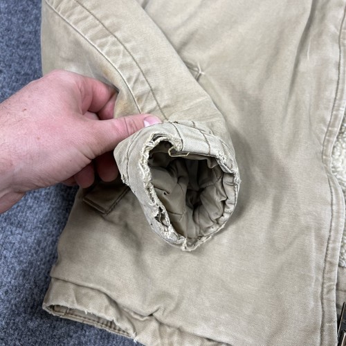 American Eagle Jacket Mens Beige Canvas Sherpa Workwear Utility Distressed Y2k - Picture 6 of 18