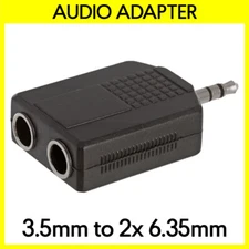 3.5mm Stereo to 2x 6.35mm Stereo Splitter 1/4" Plug to Dual 1/8" Jack Adapter