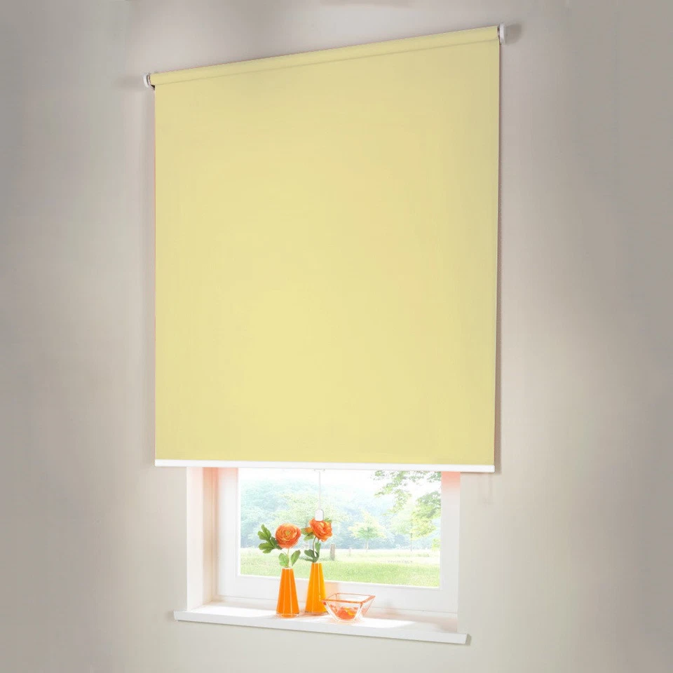 Verdunkelungsrollo Mittelzugrollo Springrollo Rollo - Höhe 180 cm hellgelb - Bild 1 von 3
