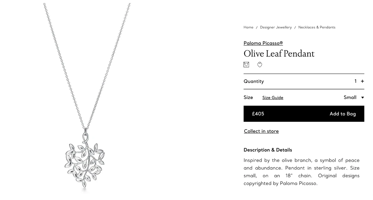 Paloma picasso olive cheap leaf necklace