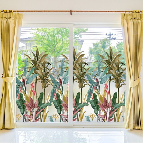 Transparent Window Film Stained Glass Roll Tropical Rainforest Flowers Plants Ebay