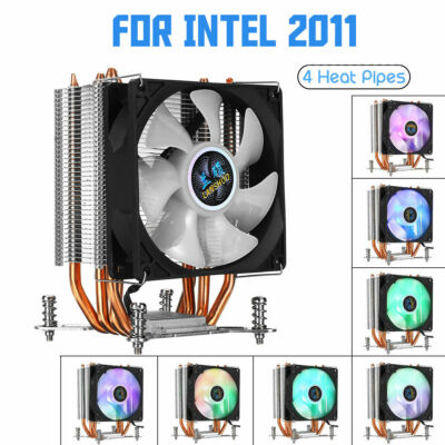 Heatsink CPU Cooler W/ LED RGB Cooling Fan 4 Heatpipe 3 Pin For Intel LGA 2011