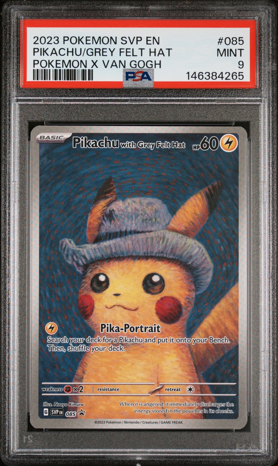 2023 POKEMON SVP EN-SV BLACK STAR PROMO #085 PIKACHU WITH GREY FELT HAT PSA 9