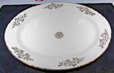 Homer Laughlin Ivory Platter Gold Flowers & Vines, Oval  13 1/2 X 11 Made USA