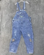 Key Overalls Mens 52x32 Blue Denim Bib Workwear Carpenter Painter PAINT MARKS