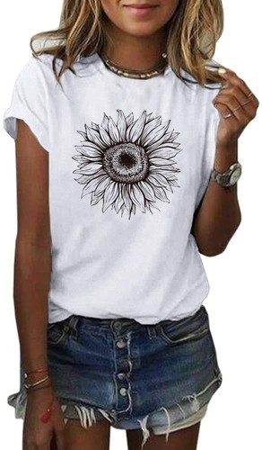 Women's T Shirts Short Sleeve Tees Sunflower Graphic Loose Summer Tops