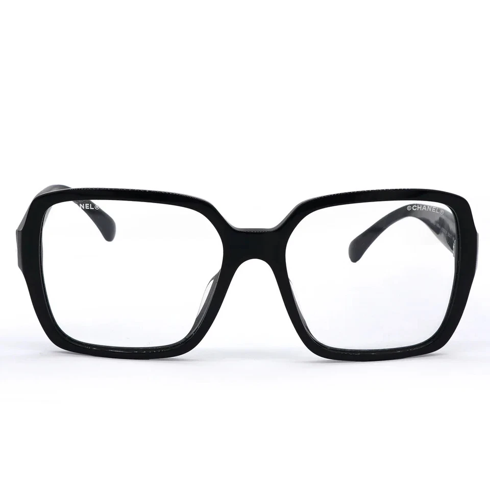 Очки CHANEL 5408 в черной оправе с белыми буквами логотипом квадратные прозрачные демонстрационные линзы - Изображение 2 из 4