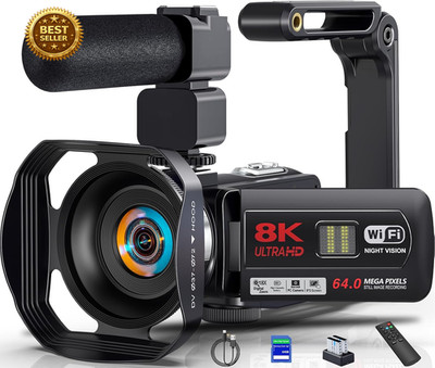 8K 64MP Video Camera Camcorder IR Night Vision 18X Zoom WiFi Vlogging Kit