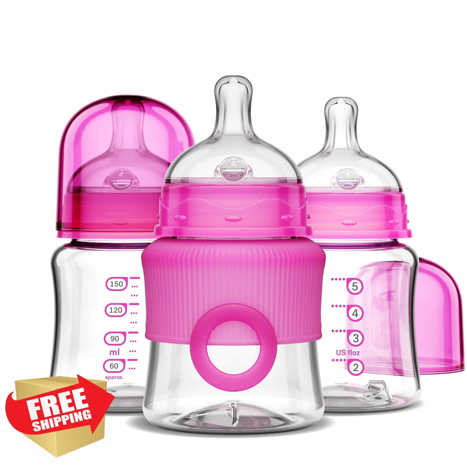 Smilo Pink Baby Bottles 5oz 3-Pack