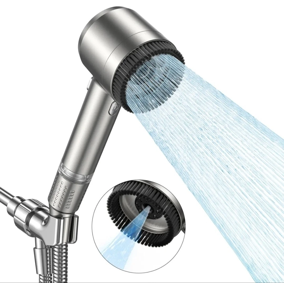 Filtered shower head with handheld, high pressure water flow and 4 spray modes