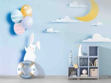 3D Paper Cutout Rabbit Balloon Moon Wall Murals Wallpaper Murals Wall Sticker