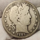 1905 S 50C Barber Silver Half Dollar - Good Condition - Barb-05S