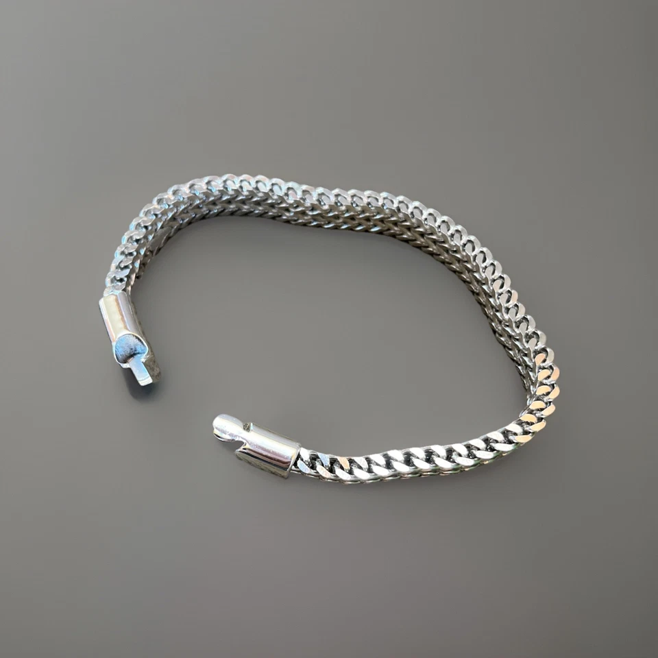 Pulsera de muñeca vintage de acero inoxidable de 8 mm con doble cadena Franco de 8" para hombre y mujer Foto 2 de 4