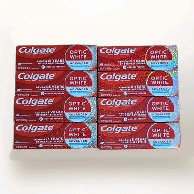 Lot of 8, Colgate Optic White Advanced, Sparkling White 3.2oz , Mint