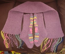 Handmade Purple Folk Scarf Socks For Child Unisex Size 10-12 Year Old